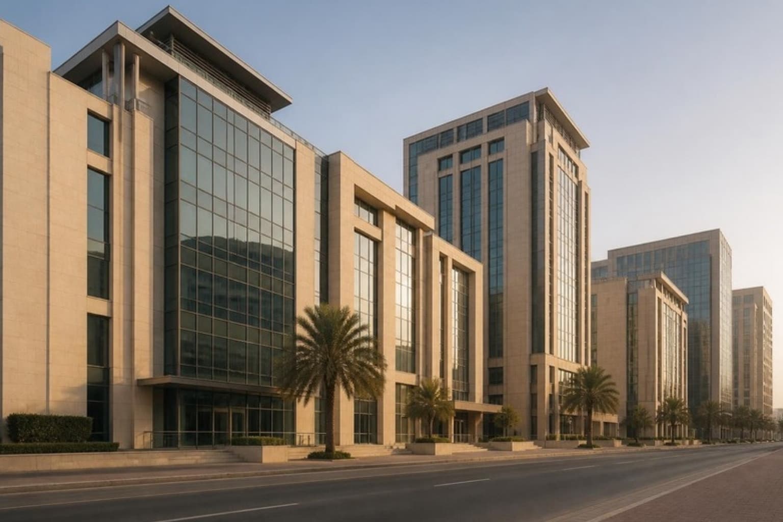 Modern office buildings in a business district